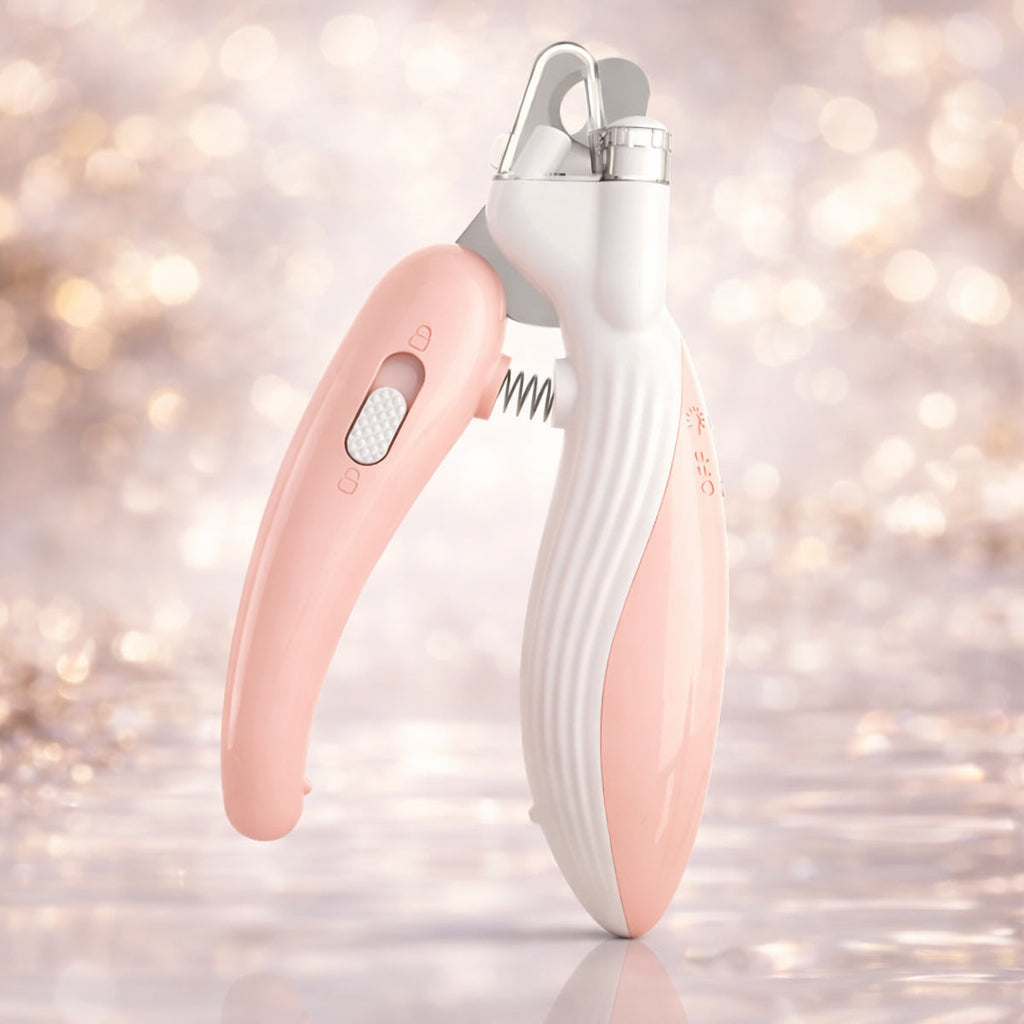 Coupe-ongles LED pour chien et chat rose avec piles LR44 incluses - Lame inox sécurisée et poignée ergonomique